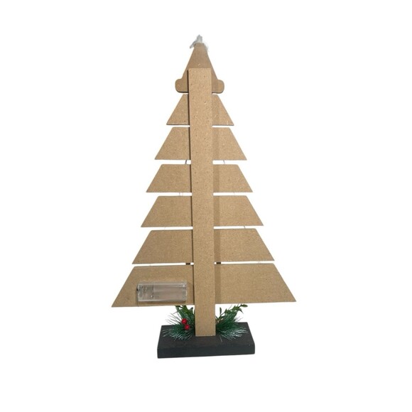 Wooden Tabletop Christmas Tree 17" Decorative with Lights Holiday Santa Claus - Picture 5 of 11